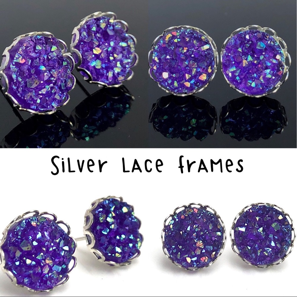 3 for 15🎀 chunky Druzy style purple earrings - Picture 9 of 12